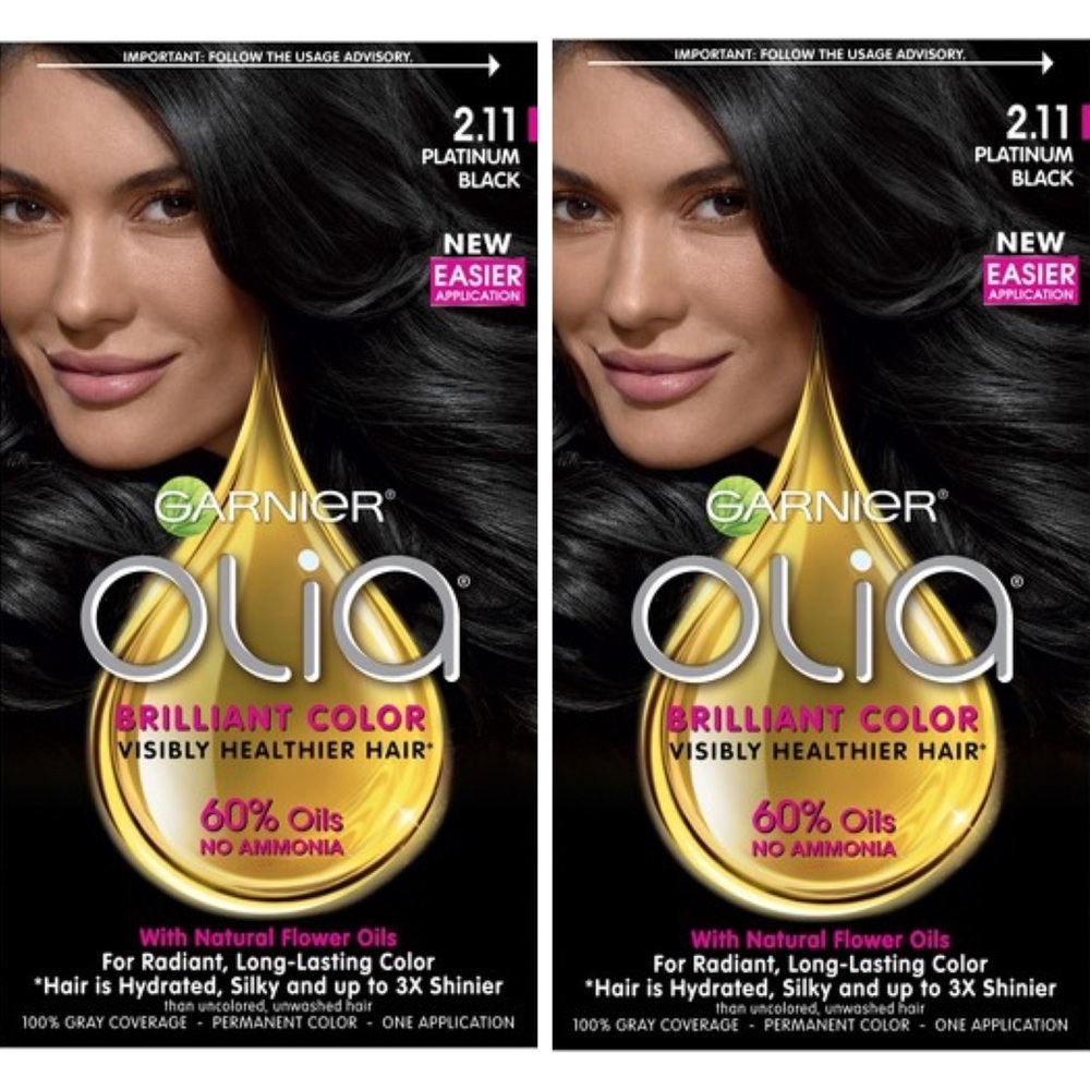 GARNIER💥OLIA AMMONIA FREE HAIR DYE 2.11 PLATINUM BLACK - 2 BOXES💥